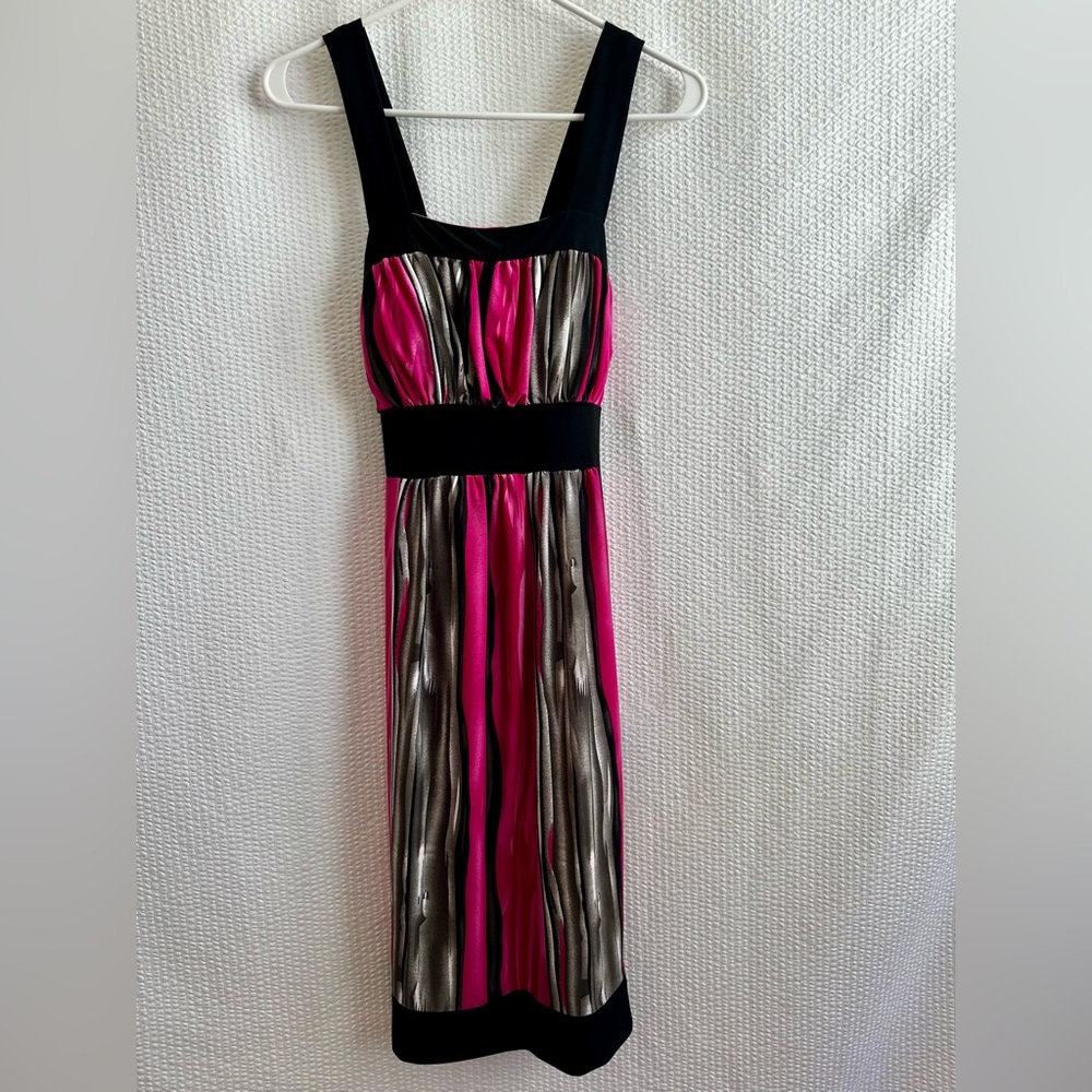 Jon & Anna Pink Black Stripe Empire Waist Midi Dress Sleeveless Large NWT Party